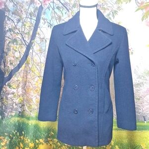 Bromley collection 80%wool 20% nylon small pea coat, double breasted, dark blue